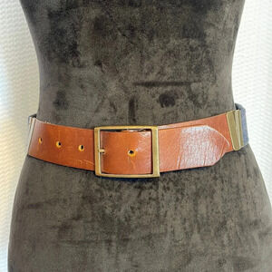 Women's Tan Leather Belt with Gold-Tone Buckle
